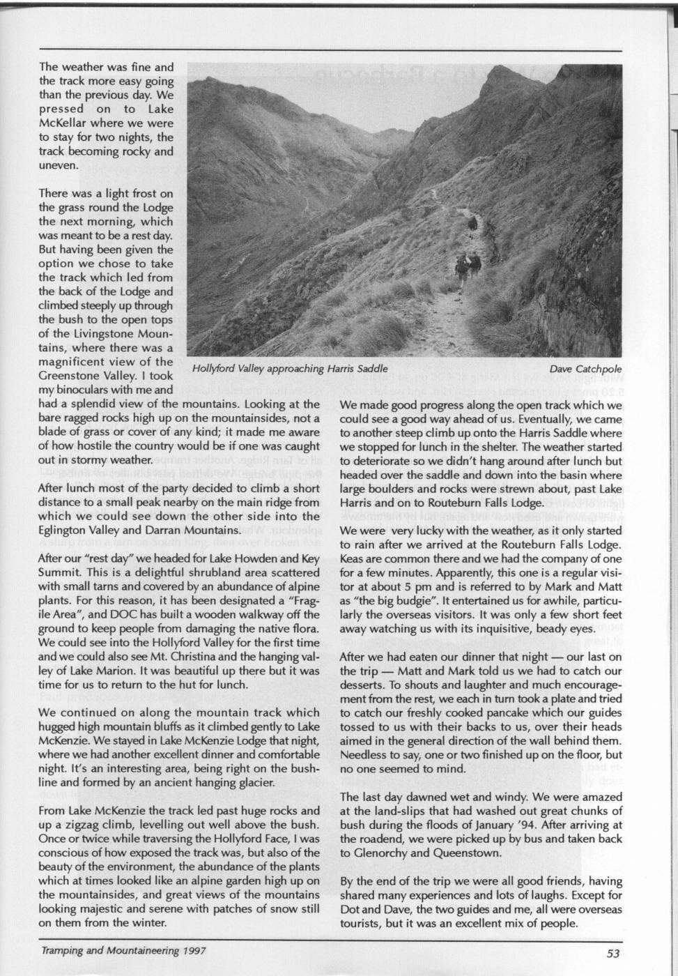 Scanned journal page 2 of 3: The Greenstone and the Routeburn Valley Walk