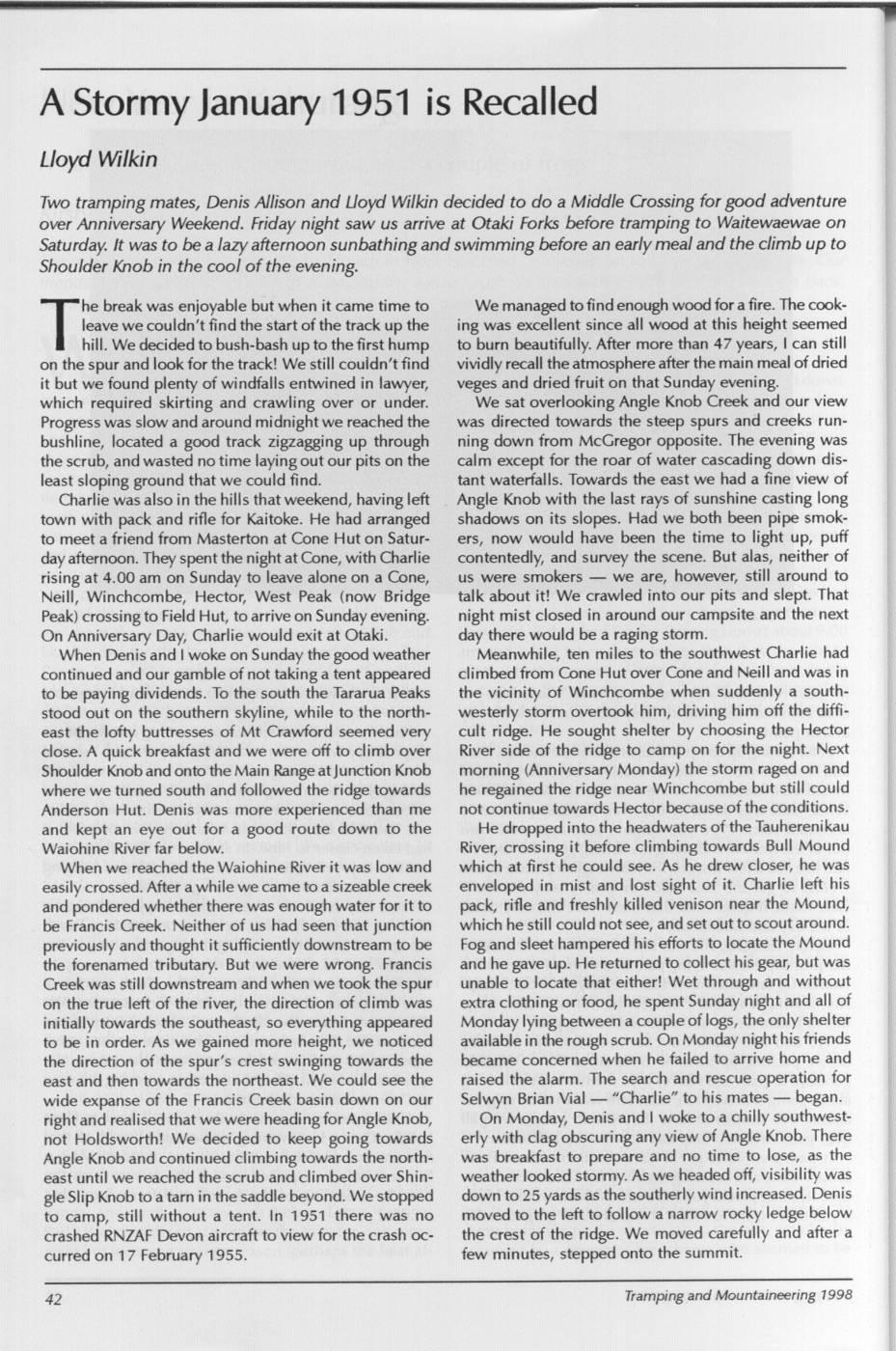 Scanned journal page 1 of 3: A Stormy January 1951 is Recalled