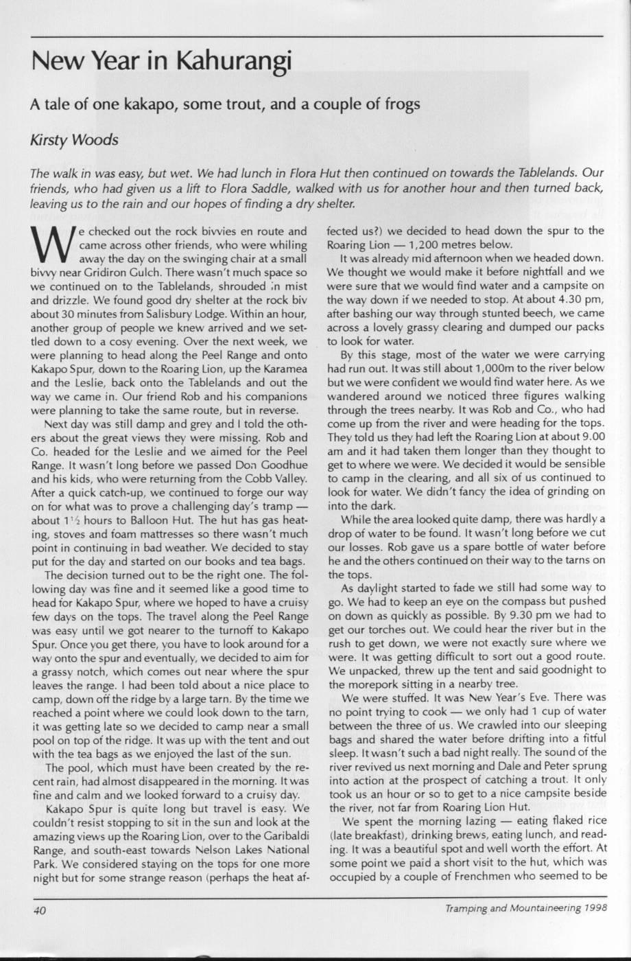 Scanned journal page 1 of 3: New Year in Kahurangi