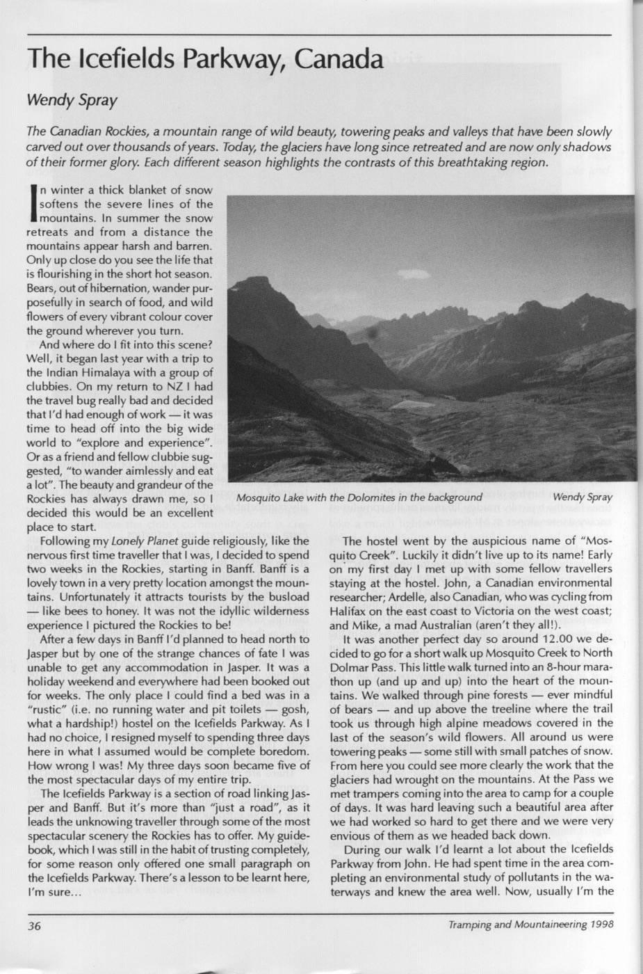 Scanned journal page 1 of 3: The Icefields Parkway, Canada