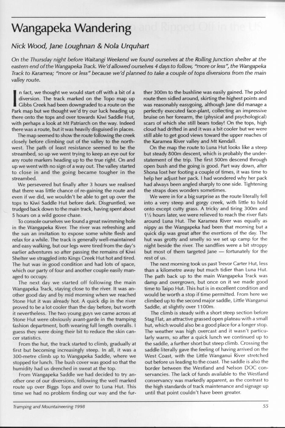 Scanned journal page 1 of 3: Wangapeka Wandering