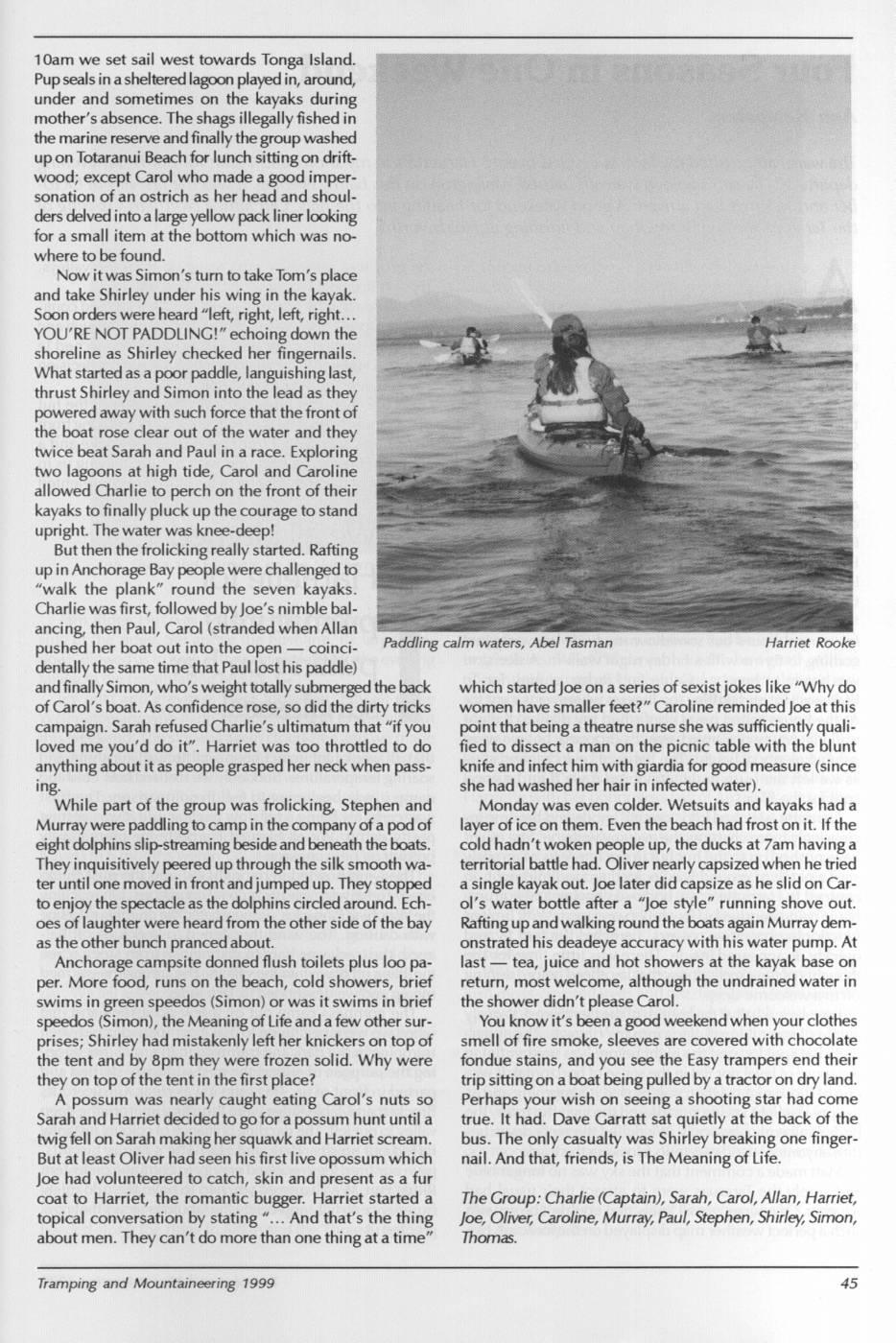 Scanned journal page 2 of 3: Abel Tasman Kayaking - Queen's Birthday
