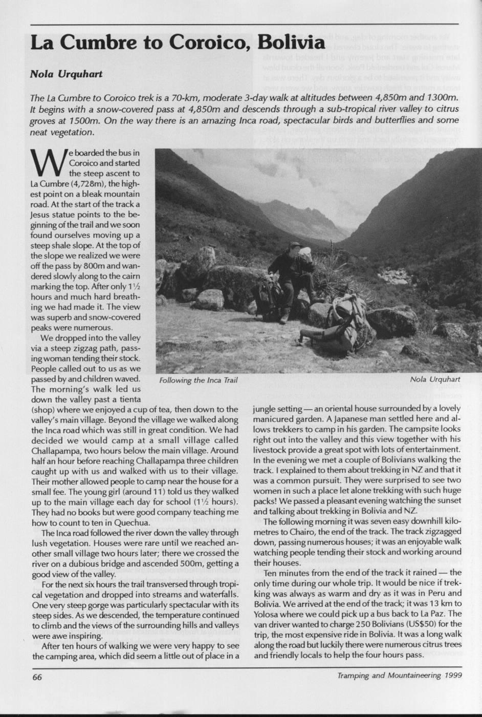 Scanned journal page 1 of 2: La Cumbre to Coroico, Bolivia