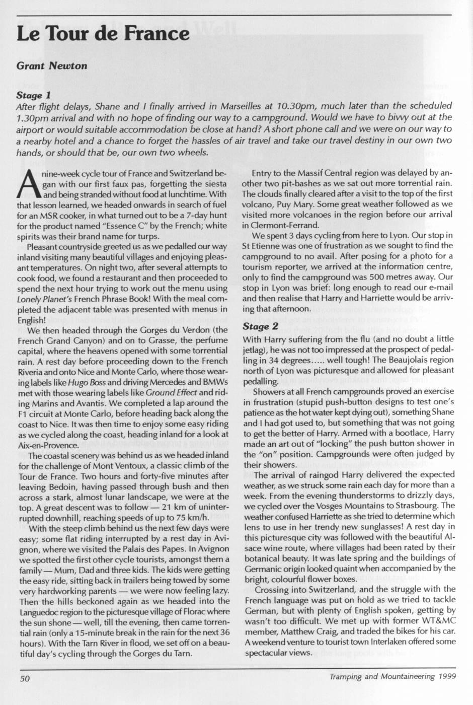 Scanned journal page 1 of 3: Le Tour de France
