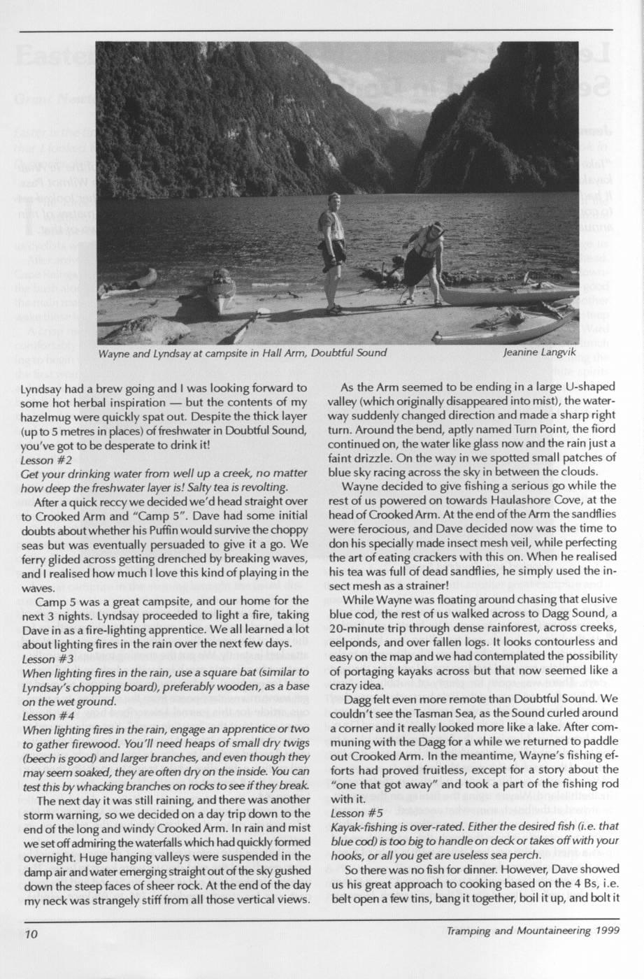 Scanned journal page 2 of 4: Lessons Learned: Sea Perched in Doubtful Sound