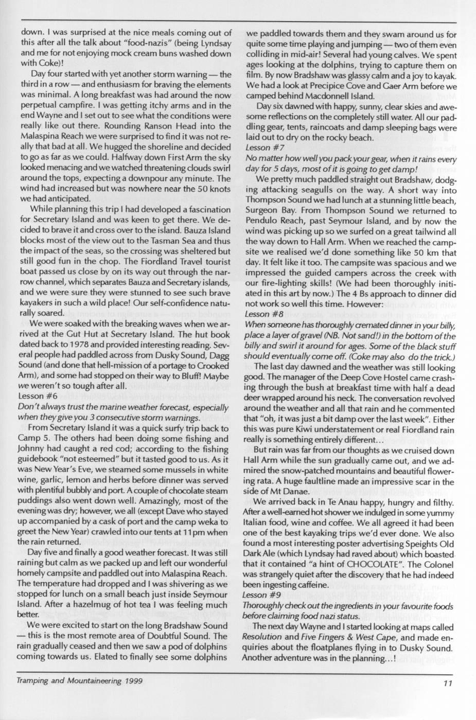 Scanned journal page 3 of 4: Lessons Learned: Sea Perched in Doubtful Sound