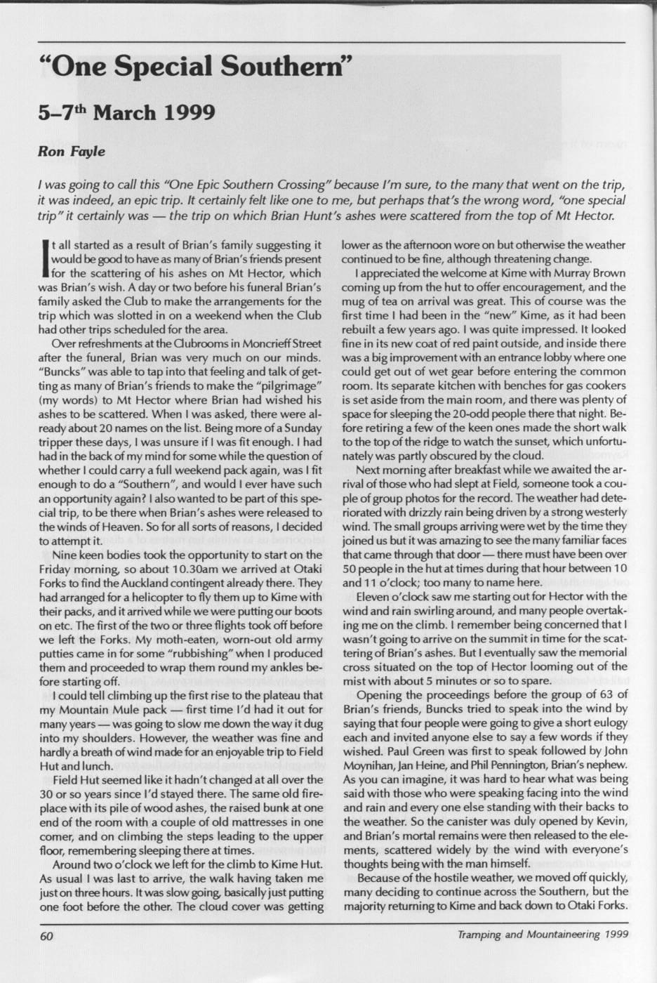 Scanned journal page 1 of 3: "One Special Southern" 5-7 March 1999