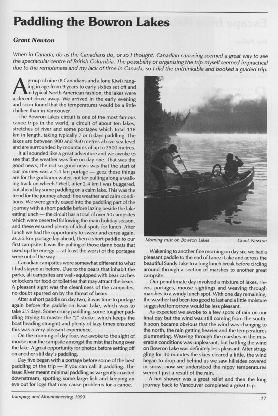 Scanned journal page 1 of 2: Paddling the Bowron Lakes