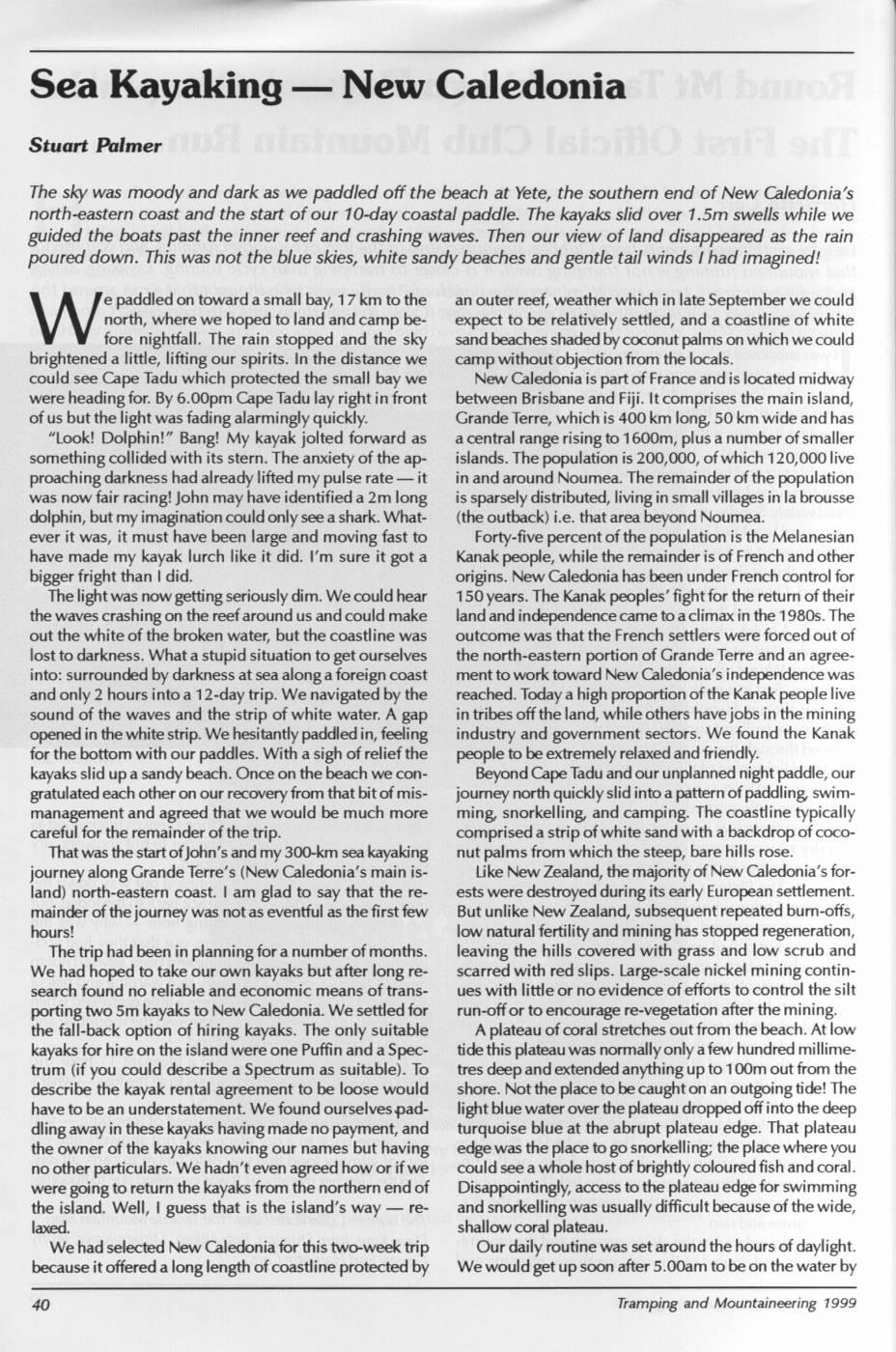 Scanned journal page 1 of 3: Sea Kayaking - New Caledonia