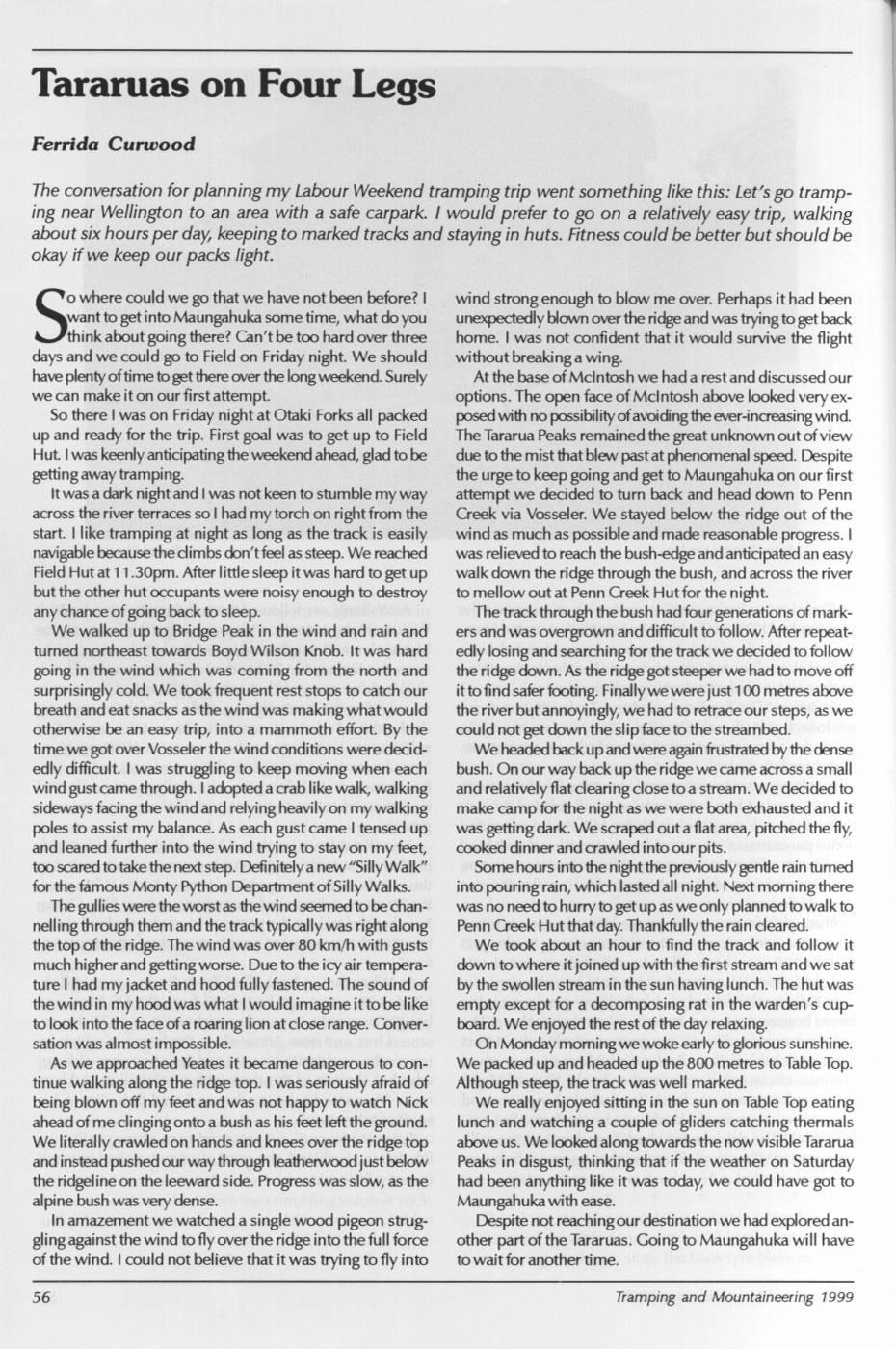 Scanned journal page 1 of 2: Tararuas on Four Legs