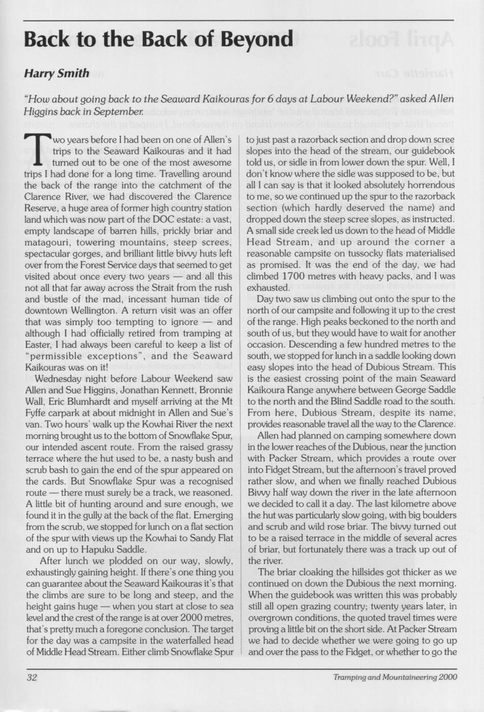 Scanned journal page 1 of 5: Back to the Back of Beyond