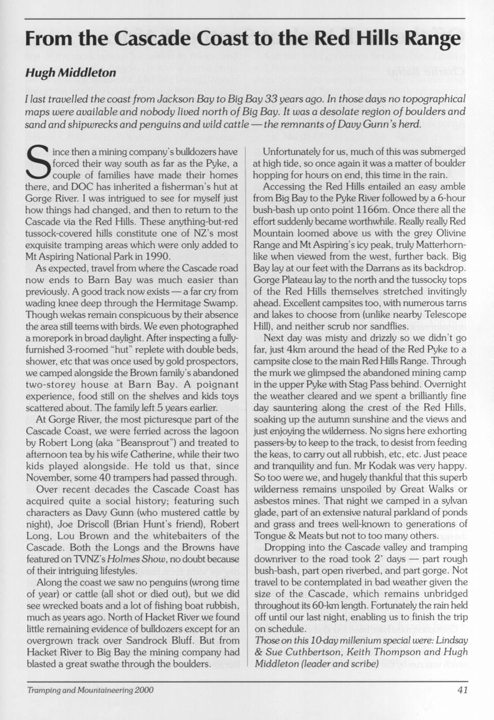Scanned journal page 1 of 2: From the Cascade Coast to the Red Hills Range