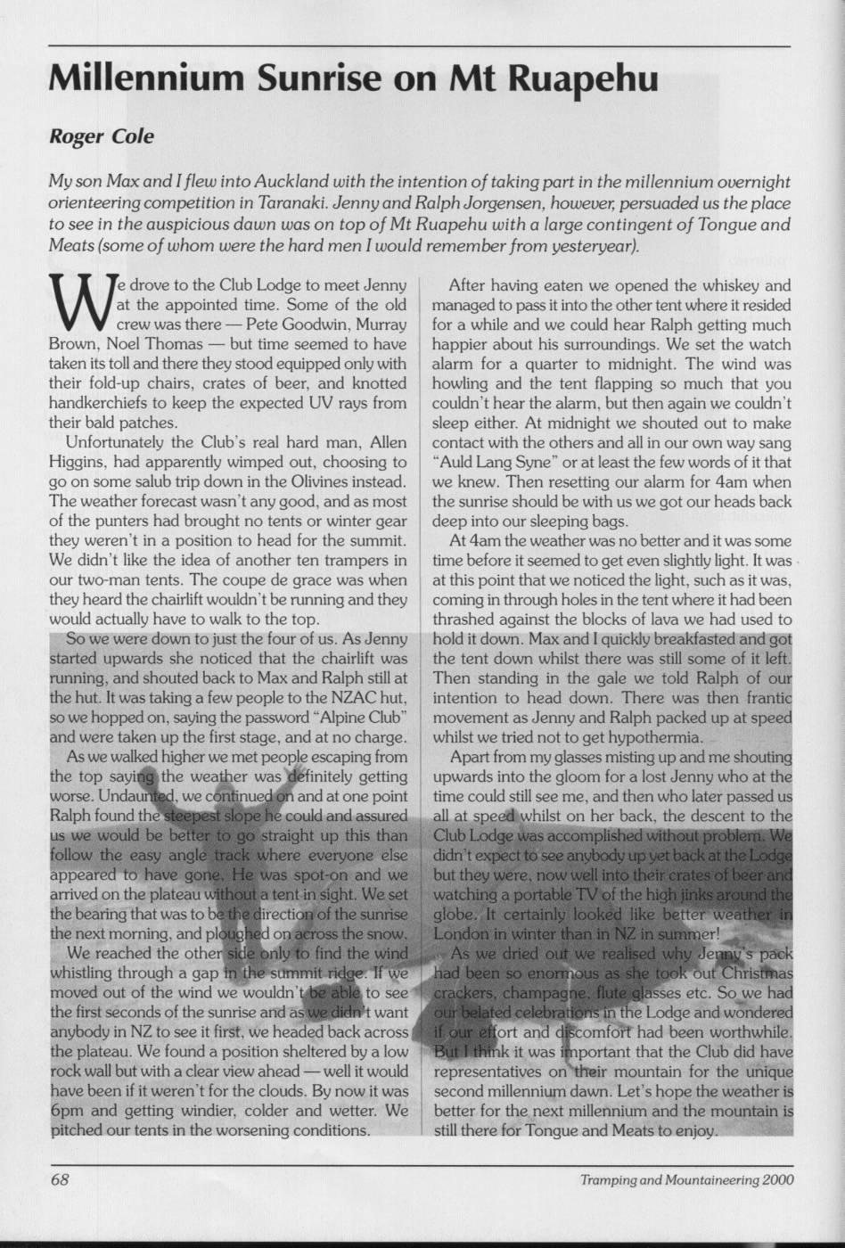 Scanned journal page 1 of 2: Millennium Sunrise on Mt Ruapehu