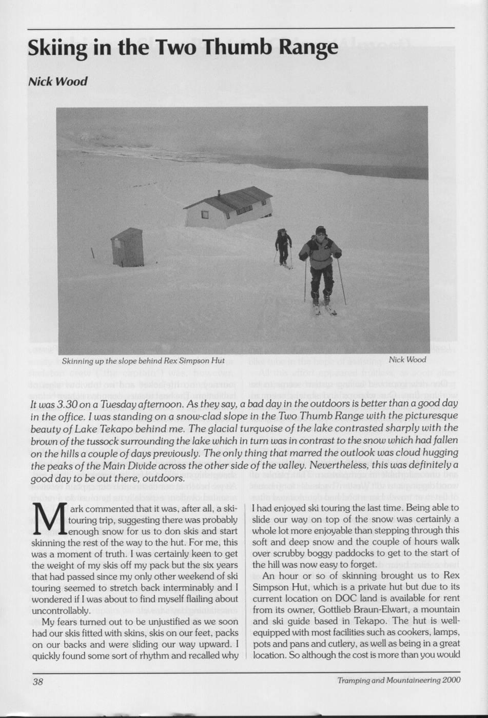 Scanned journal page 1 of 4: Skiing in the Two Thumb Range